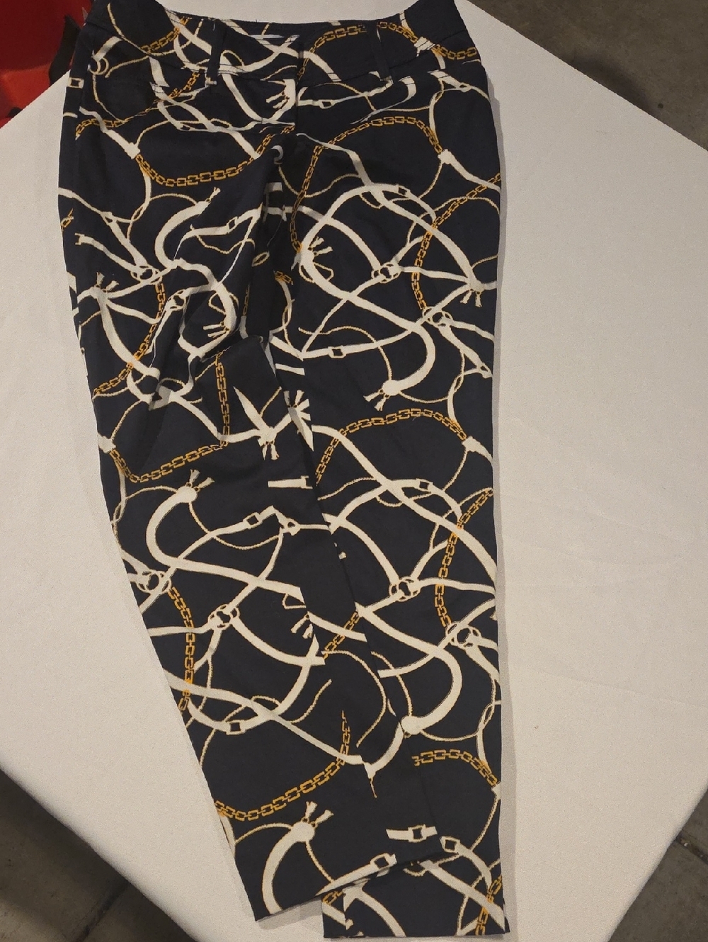 Cache Navy Chain-Print Straight Leg Pants